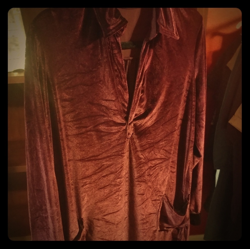 Zaeful velvet wine red blouse with pockets